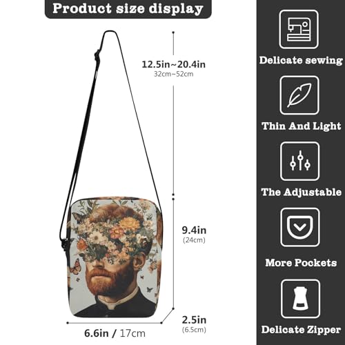 KLL Floral Asthetic Face Art messenger bag Vegan Leather crossbody bag men Travel Shoulder Handbags For Women3