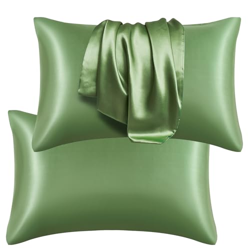 DuShow Satin Pillow Cases 2 Pack Green – Satin Pillowcases For Hair and Skin,Luxury Satin Pillowcase with Envelope Closure,Green,50x76 cm