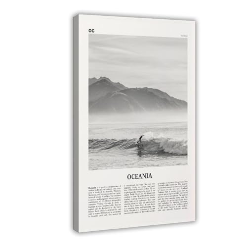 NEOHI Oceanía en blanco y negro, continente, Australia, Nueva Zelanda, mapa de la ciudad, paisaje de viaje, lienzo, decoración de pared, pósteres, hogar, bar, restaurante, garaje, cafetería, logotipo