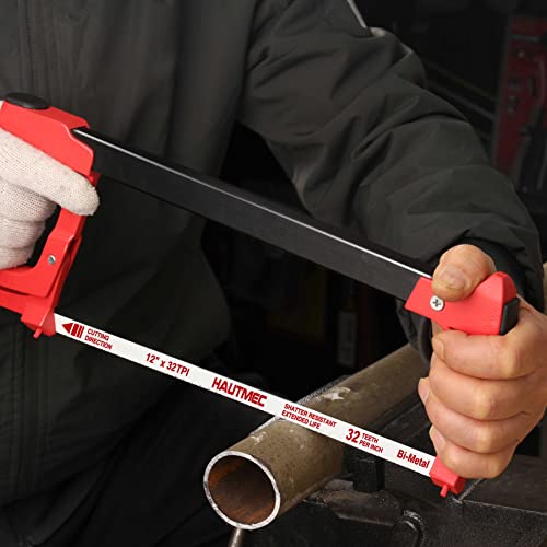 Hautmec 12" Hacksaw Blades Replacement Bi-Metal 32 Tpi High Speed Steel Grounded Teeth, Safe-Flex Hand Hacksaw Blade 2 Pack Ht0018-2Pc #TOP5
