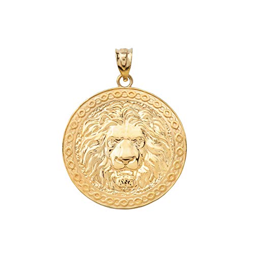 Claddagh Gold Bold 10k Yellow Gold Lion Head Round Medal Pendant