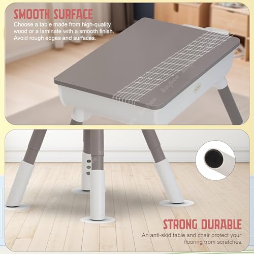 Image of BAYBEE Brilo Kids Study Table for Students with Chair, 3 Height Adjustable Table & Storage | Desk & Chair Set for Kids at Home or School | Reading & Writing Study Table (Wooden Grey)