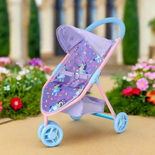 Bluey Jogger Puppen Kinderwagen | Spielzeugpuppen Buggy | Baby Doll Kinderwagen | Kinder Puppe Kinderwagen Spielzeug Easy Fold Kinderwagen | Rollenspiel Puppen Kinderwagen | Verstellbares Verdeck, sch – Bild 3