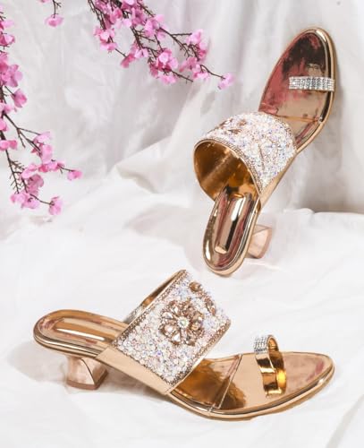 Image of TRYME Fancy Embroidery Kitten Heel Sandal Stylish Embellished Wedding Footwear Sandals For Women & Girls