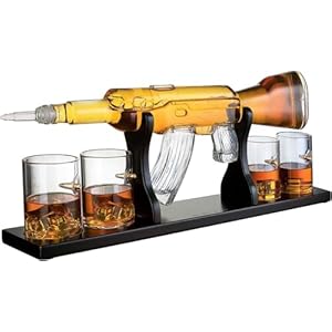 Gifts for Men Dad Fathers Day, 1000ml Whiskey AK Rifle Gun Decanter 22.5″ Set with Bullet Glasses, Unique Dad Birthday Gift Ideas, Anniversary Stuff Gift for Him, Dispenser Present Liquor Vodka Bar