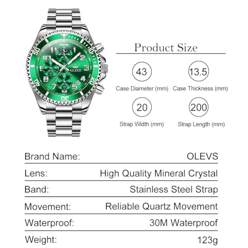 OLEVS Green Watches Classic Popular Large Face Quartz Watch for Men - image 6