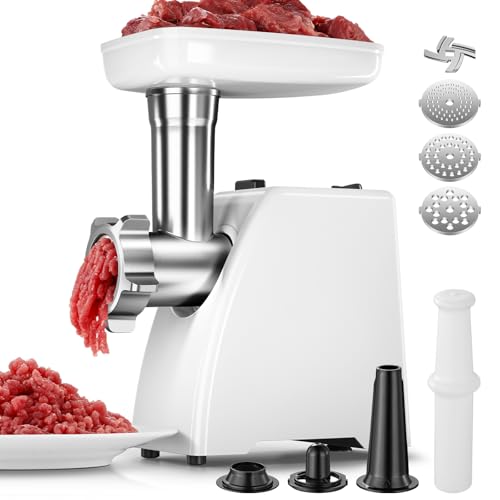 AMZCHEF Fleischwolf Elektrisch für Zuhause - mit 3 Platten, Wurstfüller & Kubbe-Kit | Ideal für...