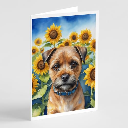 Caroline's Treasures Border Terrier in Sunflowers Greeting Cards Pack of 8 Blank Cards with Envelopes Whimsical A7 Size 5x7 Blank Note Cards