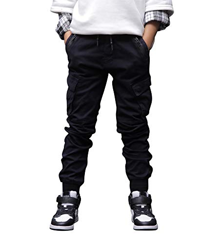 CAMLAKEE Pantalones Cargo para Niños - Joggers Slim Fit de Algodón - Pantalón Largo con Cintura Elastica, Azul Oscuro, 128/Talla 8 Cover