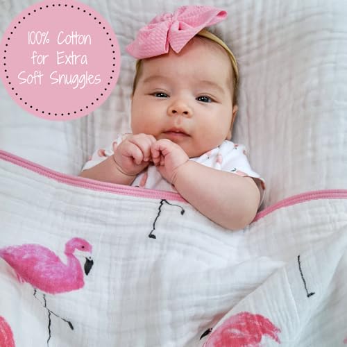 LollyBanks Muslin Quilts |100% Cotton Nursery & Crib Blankets for Girls| Super Soft and Lightweight | Large Size 47" x 47" for Baby Toddler Children and Kids | Flamingo Print - Image 3