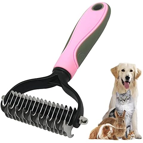 YHSKJCD Dematting Comb for Dog and Cat, Double Sided Professional Grade Undercoat Pet Rake Brush Pet Deshedding Tool for Removing Loose Undercoat, Knots, Mats Cover