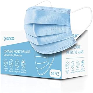 SUNCOO Disposable Face Mask Dust Particle 3-Layer Design Mask with Earloops - 50
