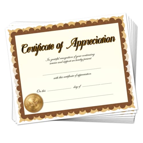 Doodlream 30Pcs Certificate of Appreciation, 9.8" x 7.8" Blank Brown & Gold Elegant Recognition Award, Certificate Paper for Business Keepsakes & Special Occasions