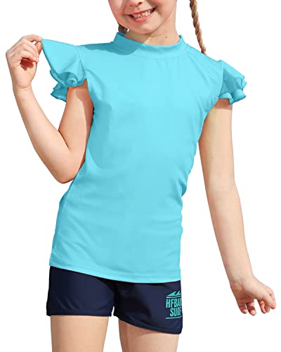 Besserbay Kid Girls Light Blue Rash Guard Shirt Upf 50+ Flutter Short Sleeve Swimming Sun Shirt 7-8 Years #TOP18