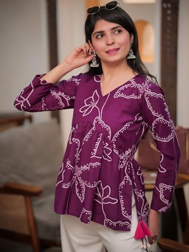 Image of Youthnic Women's Poly Rayon Printed Alia Cut Peplum Top | Top for Office | Women's Tunics | Short Kurti Women| Regular Fit