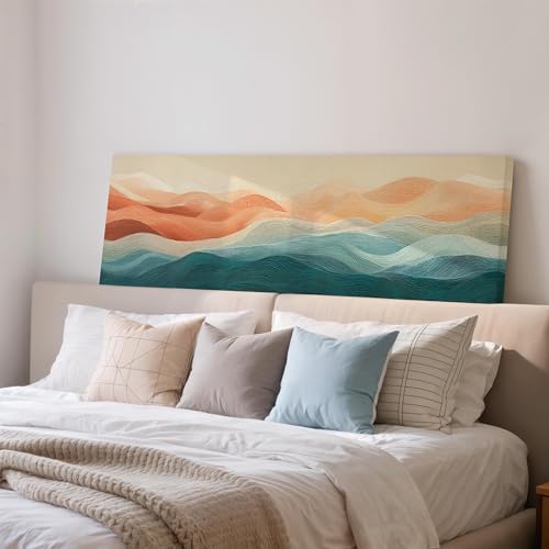 Toile panoramique de montagne Japandi pour décoration au-dessus du lit
