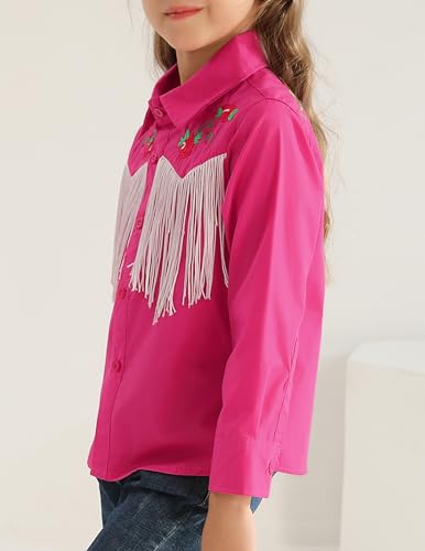 Girls Western Cowboy Fringe Shirt Long Sleeve Floral Embroidered Cute Collared Retro Casual Blouses Shirts4