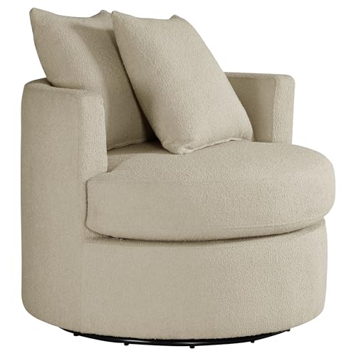 Sillón giratorio redondo de tela color Camel