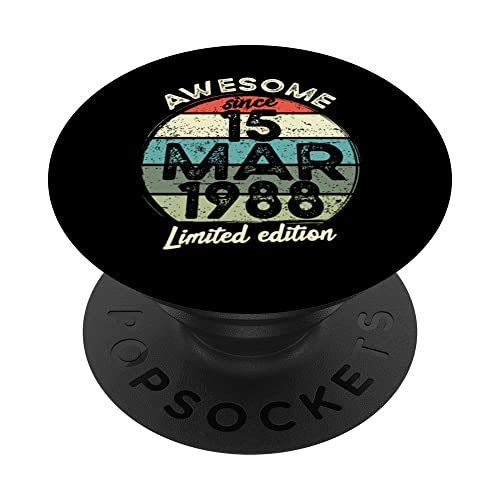 Camiseta de cumpleaños de 35 años, 15 de marzo de 1988, 35 cumpleaños PopSockets PopGrip Intercambiable