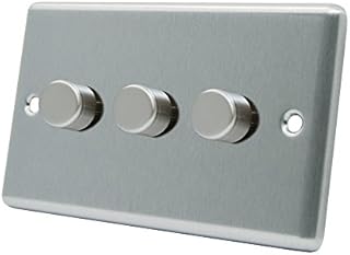 AET CSC3GDIM40 Satin Chrome Classical 400W-10 Amp Triple 3 Gang 2 Way 400W Light Dimmer Switch, 400 W, 240 V