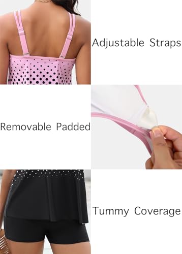Image of ROSEWE 2025 Tankini Swimsuits for Women, Two Piece Bathing Suits with Shorts, Modest Tank Top Swim Dress