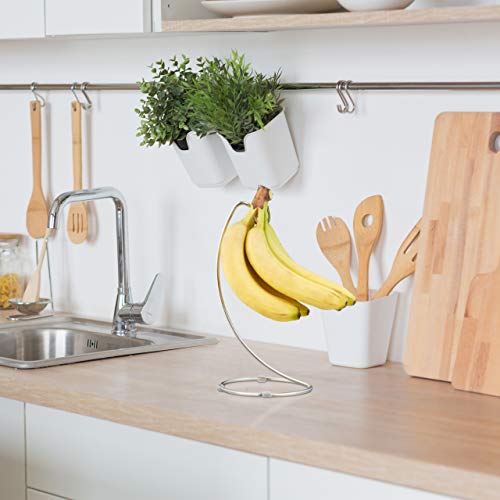Miniatura 5 de Relaxdays Soporte Plátanos, Frutero De Cocina Con Gancho, Banana, Uva, Hierro Cromado, 33 X 17,5 X 16,5 Cm, Plateado