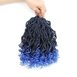 Wavy Senegalese Twist Crochet Hair For Black Women 12 Inch 10 Packs Senegalese Twist Braiding Hair Crochet Twists Pre Looped Twist Crochet Hair Curly Crochet Twist Hair With Curly Ends(1B/BLUE)