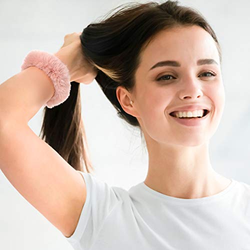 6 Pieces Pink Fuzzy Fur Scrunchies Faux Fur Hair Band Rope Ponytail Holder Hair Ties Hair Accessories For Women Girl #TOP5