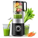 EUHOMY Entsafter, Slow Juicer für Ganze Gemüse und Obst, 135 mm großem Einfüllschacht 1,8 L Füllvolumen, Klingenkonstruktion aus Edelstahl- Leicht zu Reinigender Kaltpresse Saftpresse mit 2 Gläsern