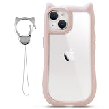 ZENIX DESIGN TECH iPhone12 mini 用 ケース ストラップ付き 猫 カラビナ クリア 耐衝撃 猫耳 透明 ねこ ZX-necomimicara (クリアピンク)