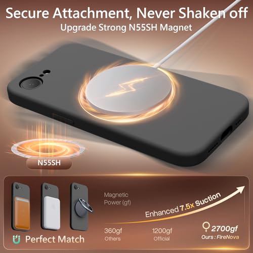 Image of FireNova Magnetic for iPhone 17e Case /iPhone 16e Case, Compatible with MagSafe, [Silicone Camera Protection] Microfiber Lining Phone Case, 6.1 inch, Space Gray
