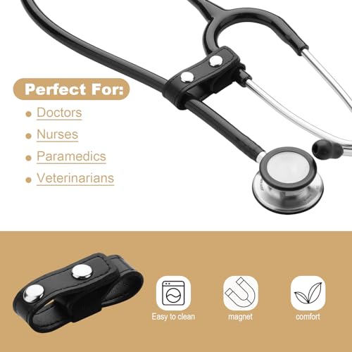 Beautyflier Adjustable Stethoscope Clip for All Models: Littmann, ADC, MDF, Adscope, Stethoscope Securing Safety Clip Perfect for Physicians, Nurses, EMT (Black, Microfiber Leather, 2pcs) - Thumbnail 4