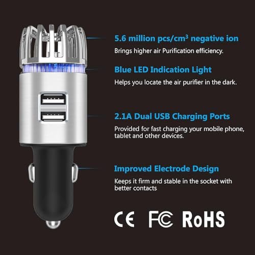 NuAge Health Cars Air Purifier Ionizer with Dual USB Charger - Image 3
