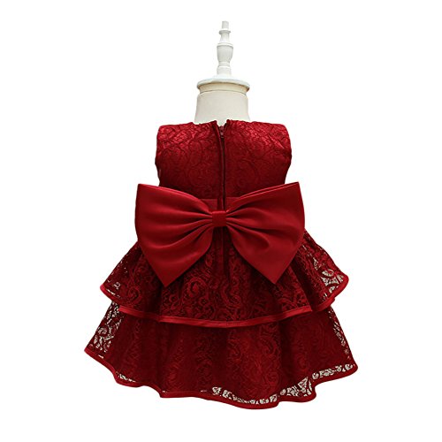 Glamulice Red Outfit Baby Flower Girls Dress Lace Infant First Birthday Outfit Wedding Bridesmaid Ballerina Party Dresses 12-18 Burgundy Toddler Holiday Christmas Gowns Daughters Photo Shoot Event 12M #TOP4