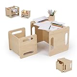 Relaxdays Kindersitzgruppe, 2-teiliges Set, Kindertisch mit Stuhl, Holz, Montessori Sitzgruppe, Kinderzimmer, Natur