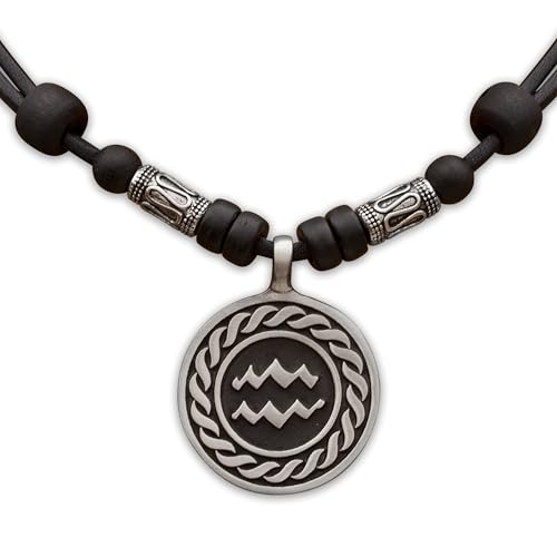 HANA LIMA 1 von 12 Sternzeichen Tierkreiszeichen an verstellbarer Lederkette mit Edelstahlperlen Horoskop Horoscope Halskette Surferkette K - Wassermann (Aquarius) / 21. Januar - 19. Februar