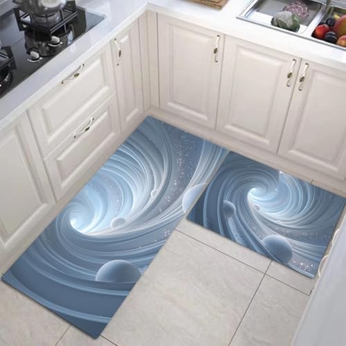 Tapetes de cocina lavables de 40X60+40X120cm con diseño abstracto azul y plata 4