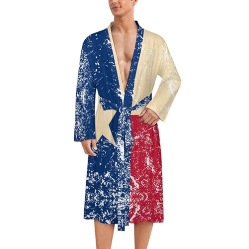 Texas State Flag Soft Men's Robe Lightweight Bathrobe Long-sleeve Spa Robe With Belt