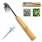 Weeding Artifact Uprooting Weeding Tool, Garden Weeding Tools Packaged in Carton, Manganese Steel Forged Weed Puller 4 Teeth Dual Purpose Weeder, Hand Remover for Patio Gift (12 Inch Wooden Handle)