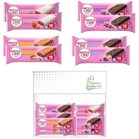 Protein One Bars 90 Calorie - Variety Sampler of 4 Flavors (8 Bars) Chocolate Fudge, Chocolate Chip, Peanut Butter Chocolate & Strawberry Protein Bars Low Sugar High Protein Snacks For Adults, Breakfast Snacks Cover