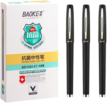 BaoKe 12PCS Gel Ink Pens Rollerball Pens 0.7mm Medium Line, Box of 12 Pack, PC1838A (Black)