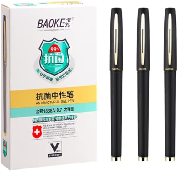 BaoKe 12PCS Gel Ink Pens Rollerball Pens 0.7mm Medium Line, Box of 12 Pack, PC1838A (Black)