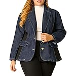 Women’s Plus Size Denim Jackets Color Block Open Front Lapel Work Blazers www.denim.fit