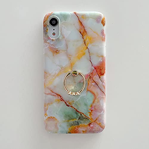 Qokey For Iphone Xr Case,Marble Case Cute Fashion For Women Girls Men With 360 Degree Rotating Ring Kickstand Soft Tpu Shockproof Phone Cover For Iphone Xr 6.1" Jade Green #TOP4