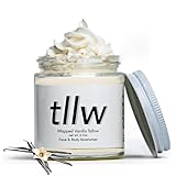 TLLW 100% Grass Fed Beef tallow for face and body, Whipped Tallow Balm Moisturizer with Organic Jojoba Oil & Manuka Honey (2.7 oz, Vanilla Scented)