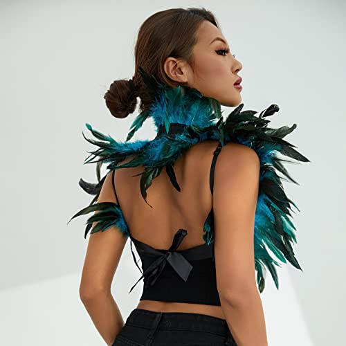 ESSECMBS Womens Natural Feather Cape Costume Gothic Lacing Shawl Shrug Collar Feather Cloak for Halloween Cosplay Christmas Party (Lake Blue, Adult Size) steampunk buy now online