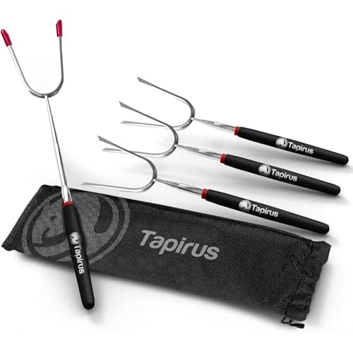 Tapirus 4 Ausziehbare Camping-Sticks zum Marshmallow-Braten, langlebige Edelstahl-Ausrüstung, Grillspieße mit isolierten Griffen, Teleskop-Gabeln, Utensilien für Smores, Hot Dogs & Shish-Kebabs
