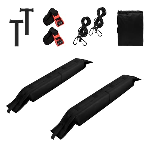 FORWODE Universal Soft Roof Rack Pads for Kayaks, Water Sports Boards, Surfboards, Canoes. Include 2 Heavy Duty Tie Straps, 2 Tie Down Ropes, 2 T-Shaped Fixing Straps and Storage Bag