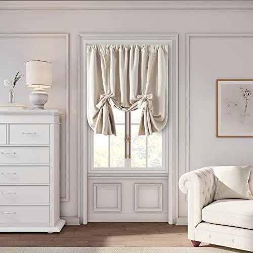 Ricardo | Premium Velvet Rod Pocket Tie-Up Panel | 50" W x 63" L | Bone | Rod Pocket & Adjustable Tie Up Feature | Luxurious Feel | Cream Short Blackout Curtain | Soft Velvet Kitchen & Livingroom