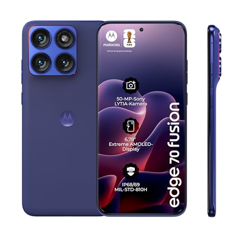 Motorola Edge 70 Fusion Smartphone (Robustes 6 78-Super-HD+-Display mit Corning Gorilla Glass 7i 50-MP-Kamera 8/256 GB 5100 mAh 68W-TurboPower-Aufladen) Pantone Orient Blue
